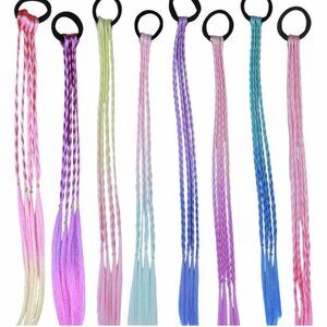 Brand New 8pc Colored Braids Hair Extensions with Rubber Bands to Tie In